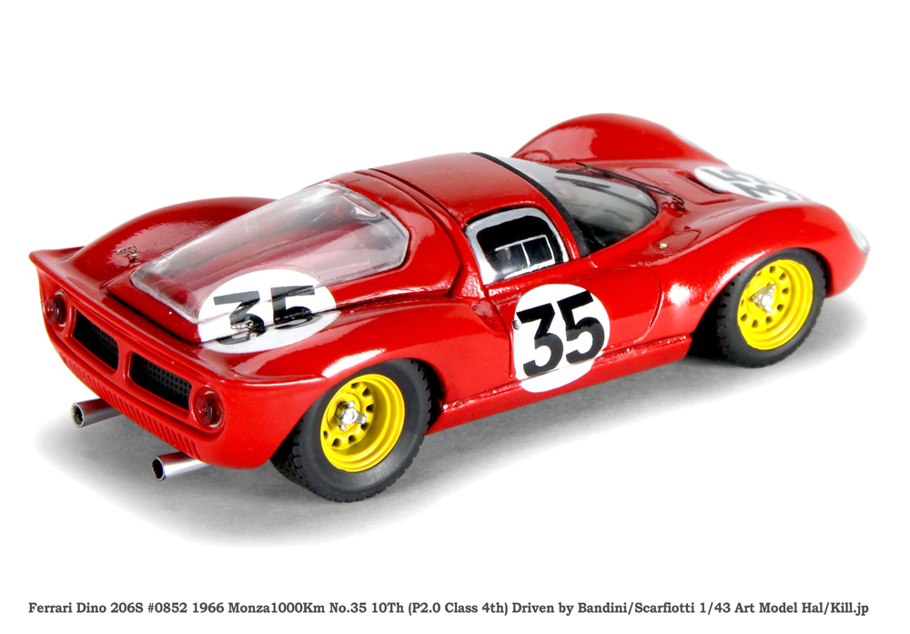 Ferrari Dino 206S #0852 1966 Monza1000Km No.35 10Th (P2.0 Class 4th) Driven by Bandini/Scarfiotti 1/43 Art Model